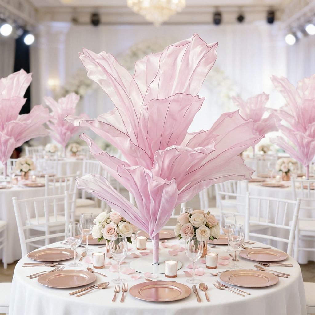 120cm Sculptural Fabric Flower Centerpiece/Floor Stand - Pastel Pink - Elegant Event View