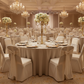 anniversary gala with 132" Round Premium Linen-Look Panama Weave Tablecloth - Beige