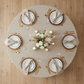 top view of 132" Round Premium Linen-Look Panama Weave Tablecloth - Beige