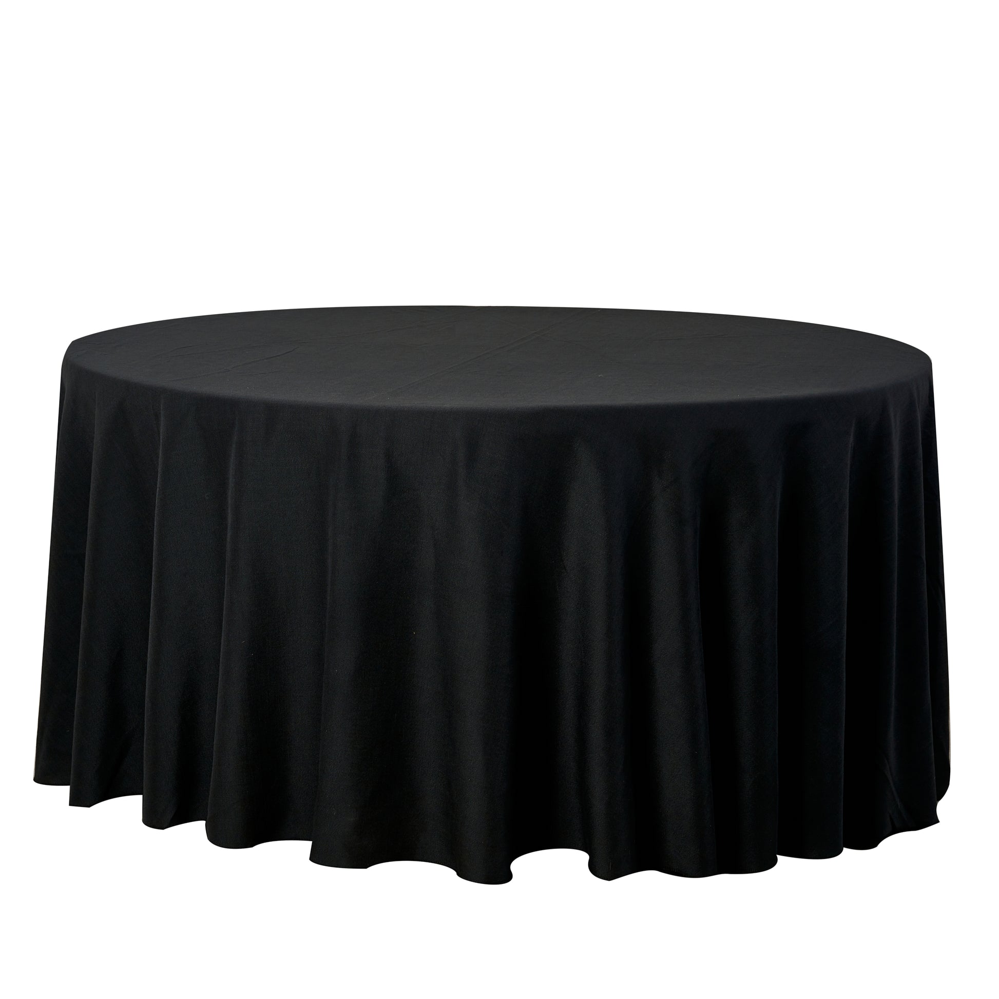 132" Round Premium Linen-Look Panama Weave Tablecloth Black front view