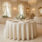 indoor wedding reception with 132" Round Premium Linen-Look Panama Weave Tablecloth - Ivory