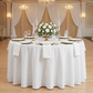 indoor wedding reception with 132" Round Premium Linen-Look Panama Weave Tablecloth - White