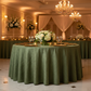 Accordion Crinkle Taffeta 132" Round Tablecloth - Willow Green in Ballroom Reception.