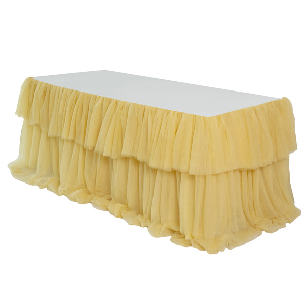 14ft Ruffle Layered Mustard Gold Tulle Tableskirt | CV Linens™
