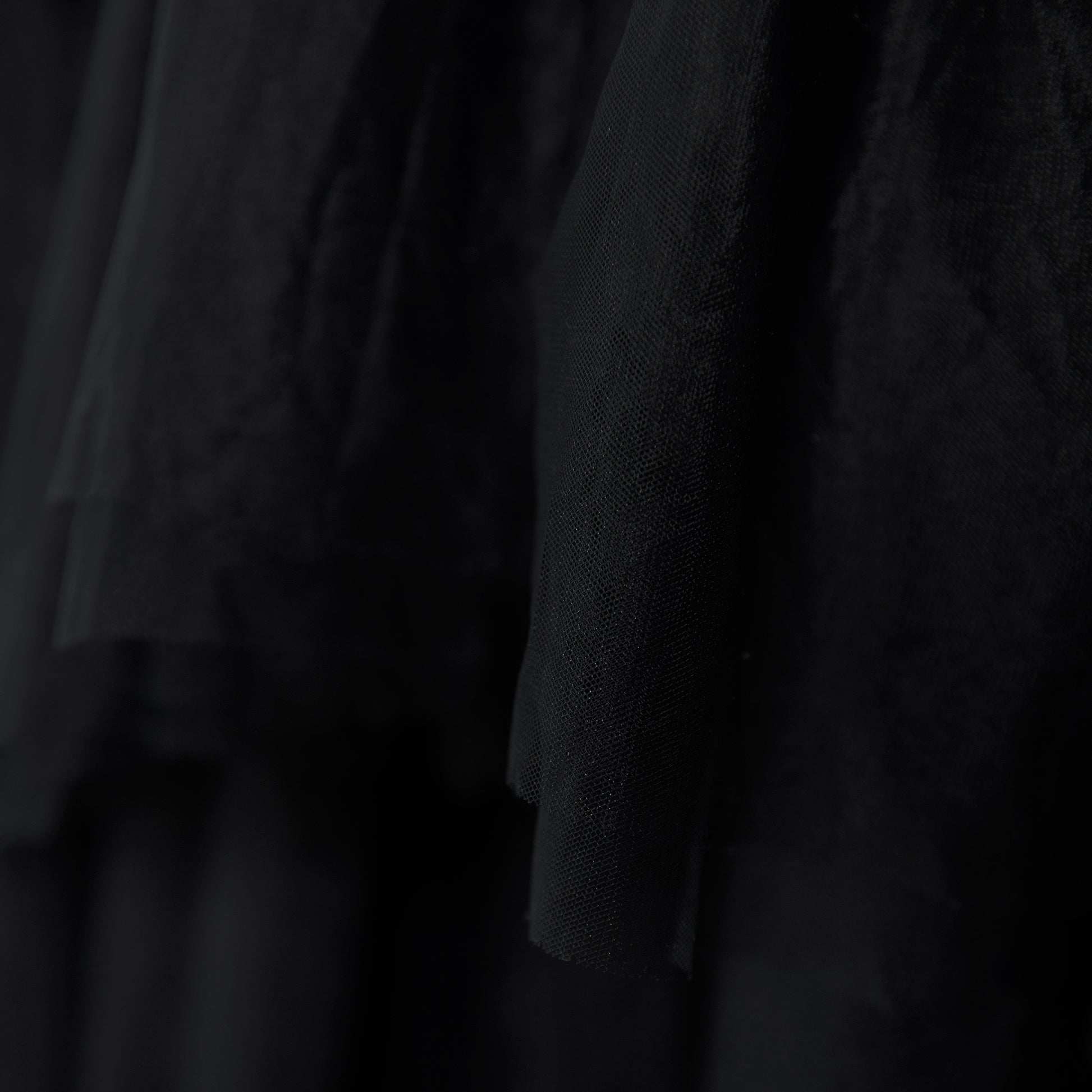 Ruffled layered tulle black fabric