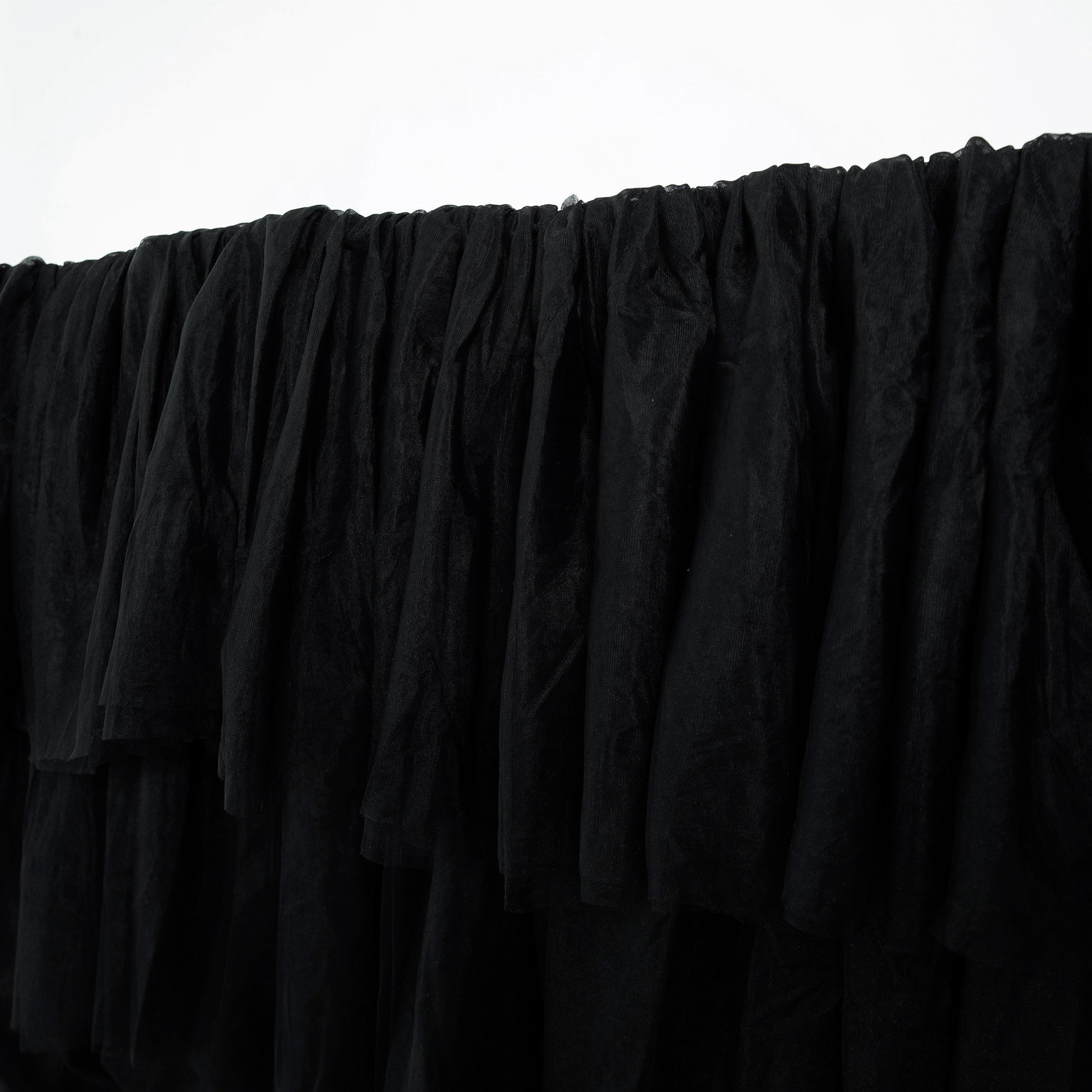 Black ruffled layered tulle tableskirt 14ft  close up