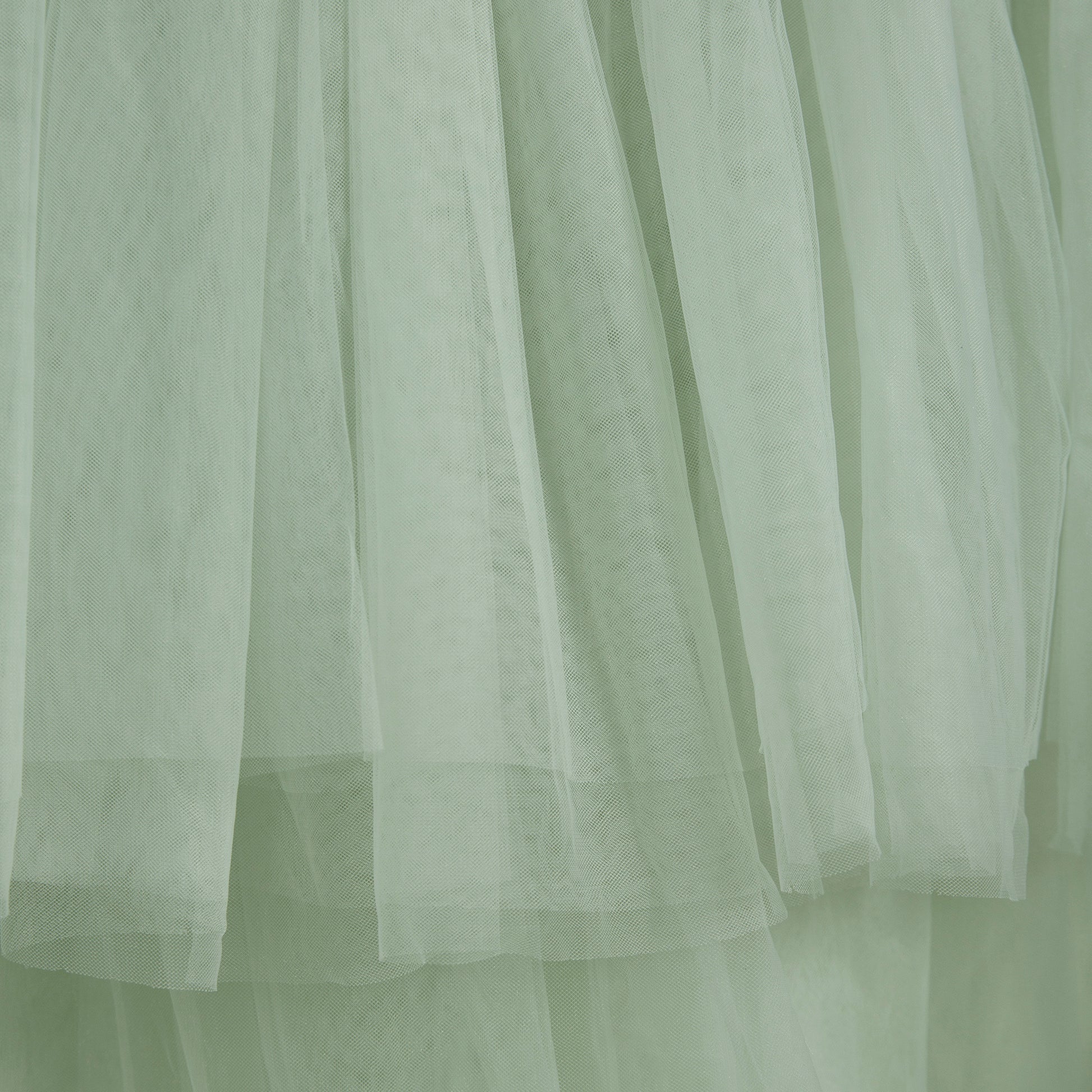 Ruffled layered tulle sage green fabric