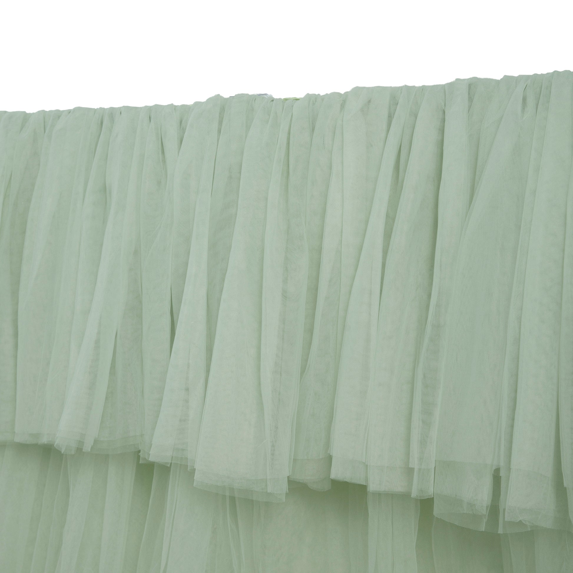 Sage green ruffled layered tulle tableskirt 14ft  close up