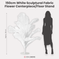 150cm Sculptural Fabric Flower Centerpiece/Floor Stand White infographic showing height comparison