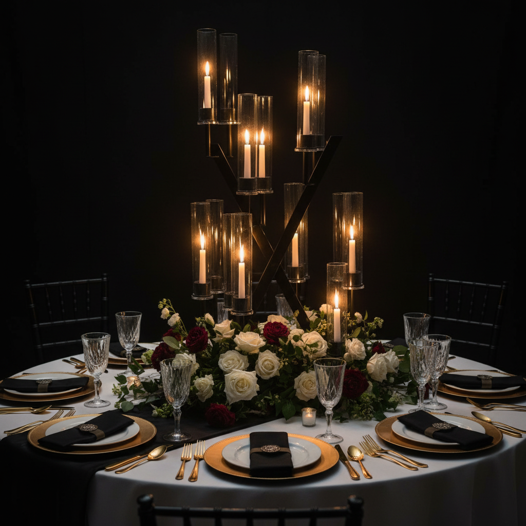 16 Branches Black Metal Candelabra Centerpiece.