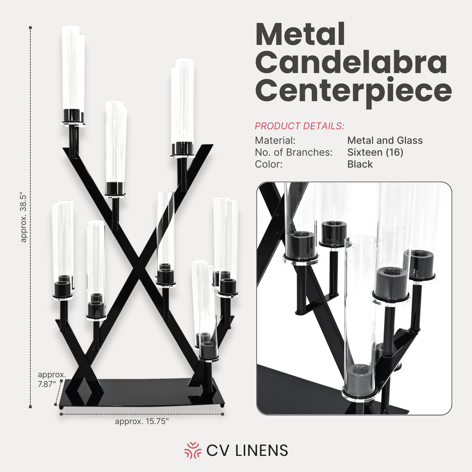 16 Branches Black Metal Candelabra Centerpiece