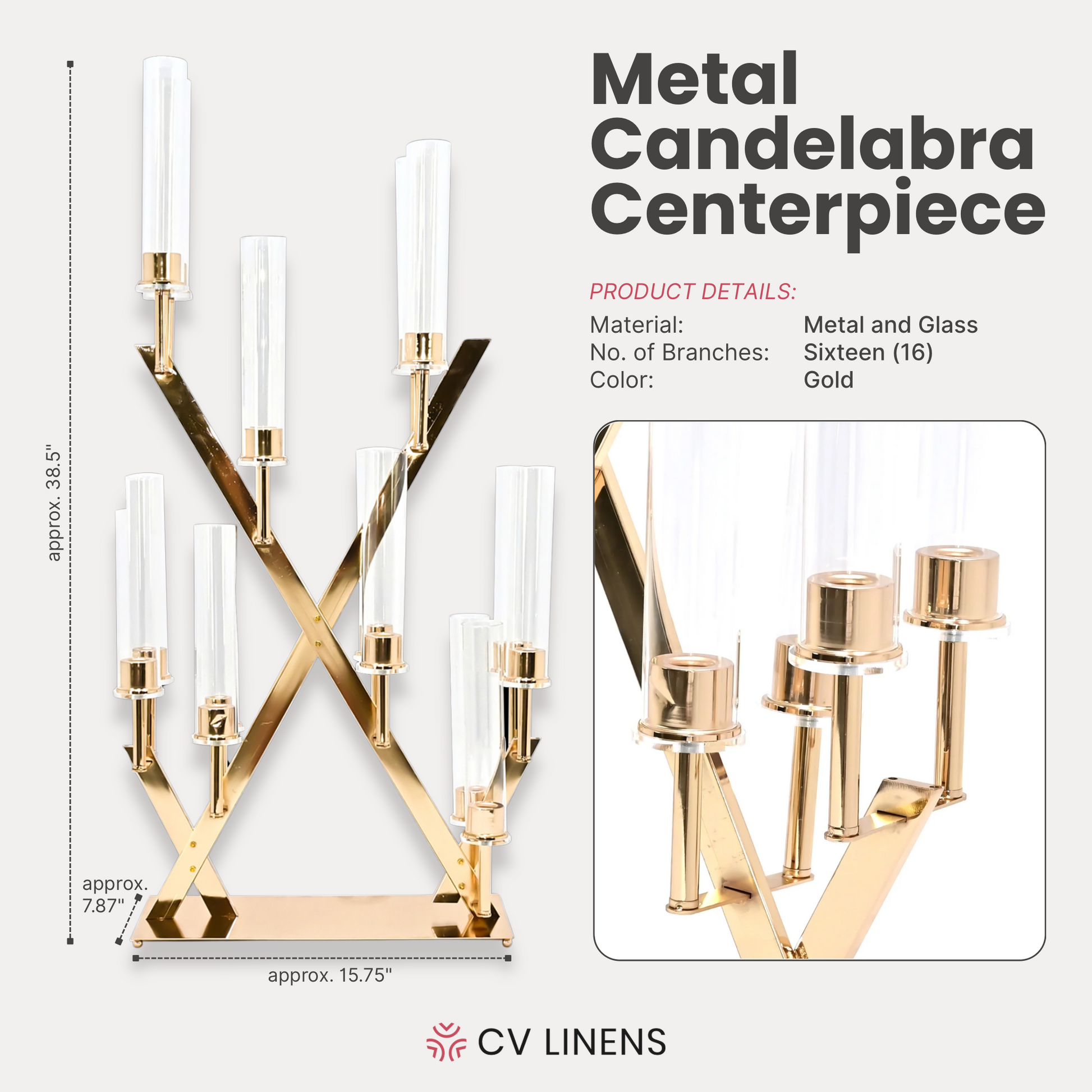 16 Branches Gold Metal Candelabra Centerpiece