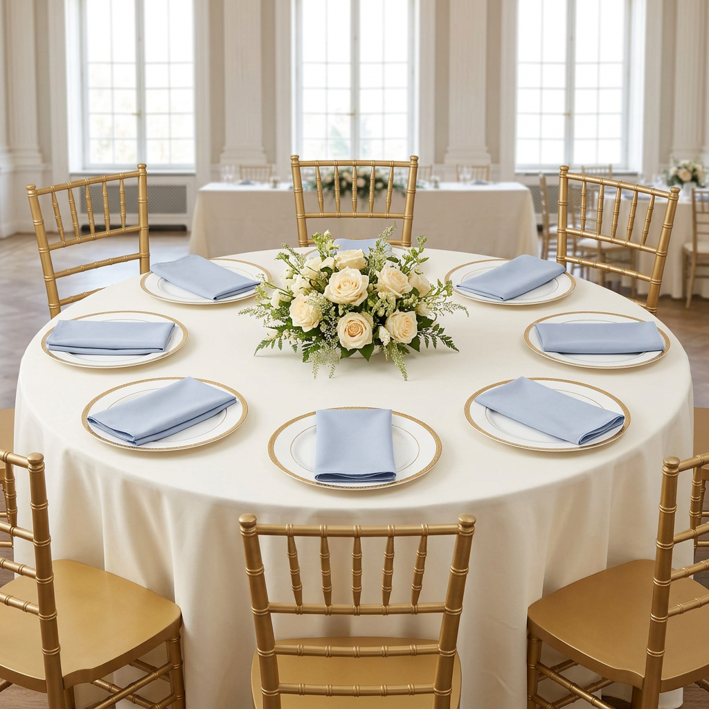 Dusty blue napkins ballroom wedding