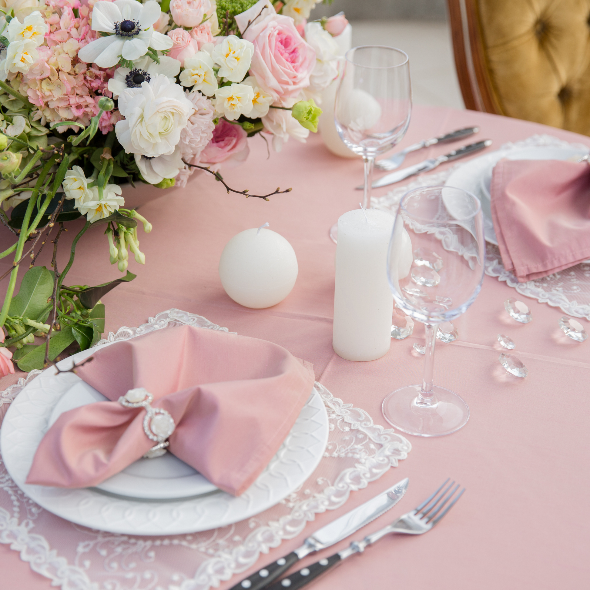 detail view of 17"x17" Polyester Napkin - Dusty Rose/Mauve