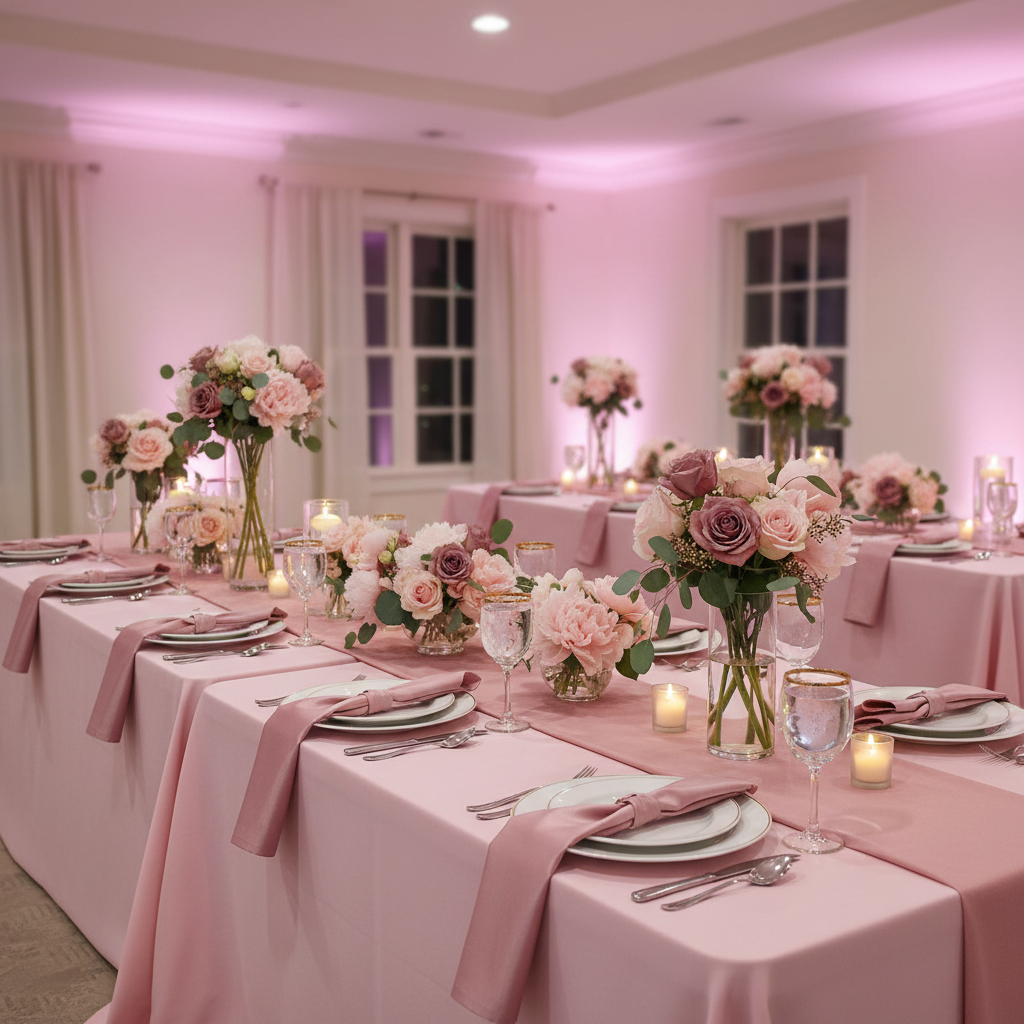 bridal shower setup with 17"x17" Premium Polyester Napkin - Dusty Rose/Mauve