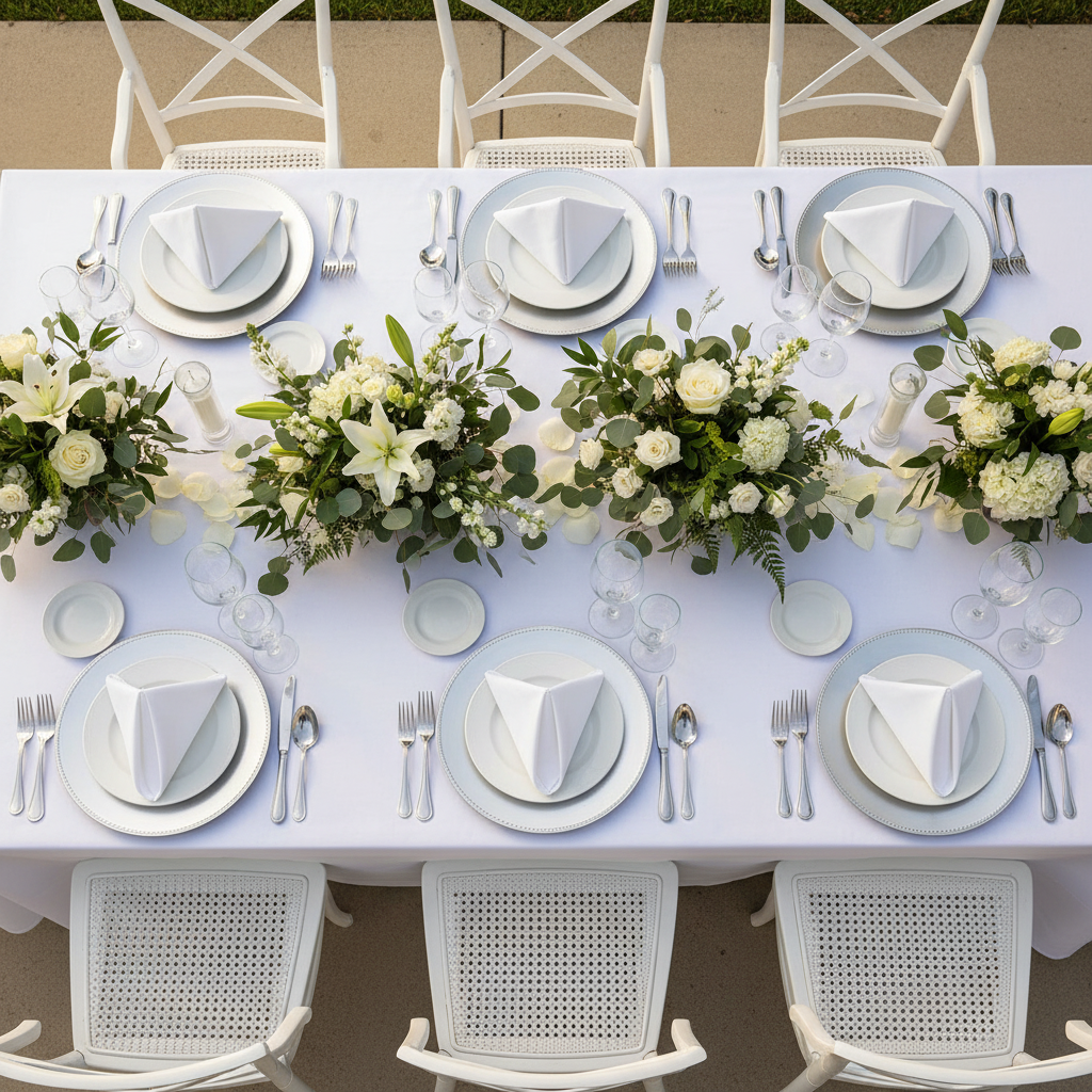 17"x17" Economy Polyester Napkin - White in Outdoor Reception.