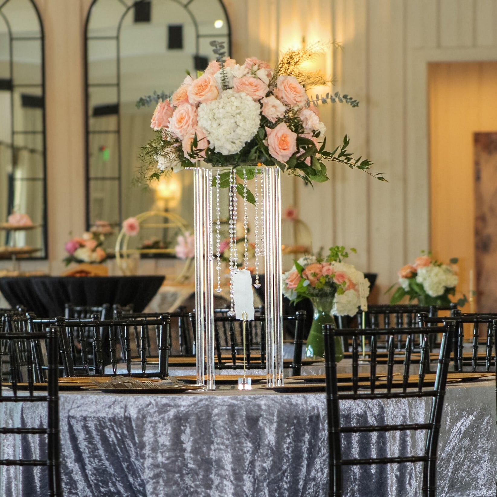 Modern Acrylic Clear Flower Stand Table Centerpiece 23.5" Height CV Linens