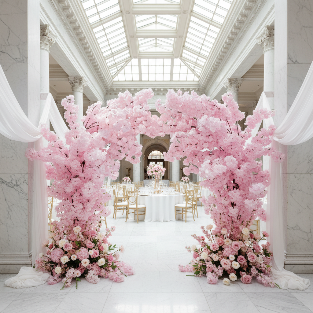2 pcs 9.5ft Cherry Blossom Wedding Arch Backdrop - Pink for ourdoor elegant hallway reception