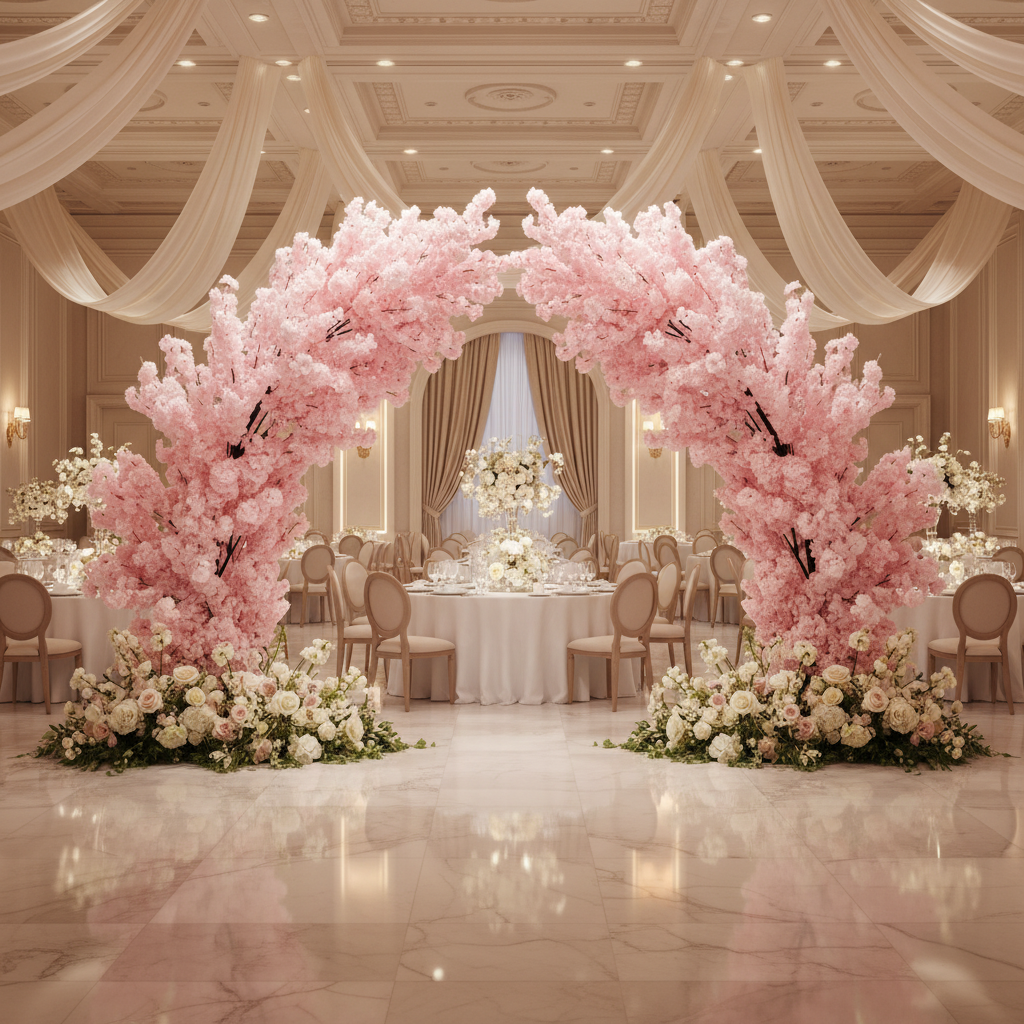 2 pcs 9.5ft Cherry Blossom Wedding Arch Backdrop - Pink for wedding reception