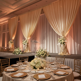 20ft Spandex Upright Pole Cover - Ivory with poly premier drapes in ivory color for gala event