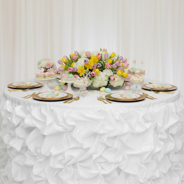 21ft Gathered Lamour Satin Table Skirt - White - CV Linens™