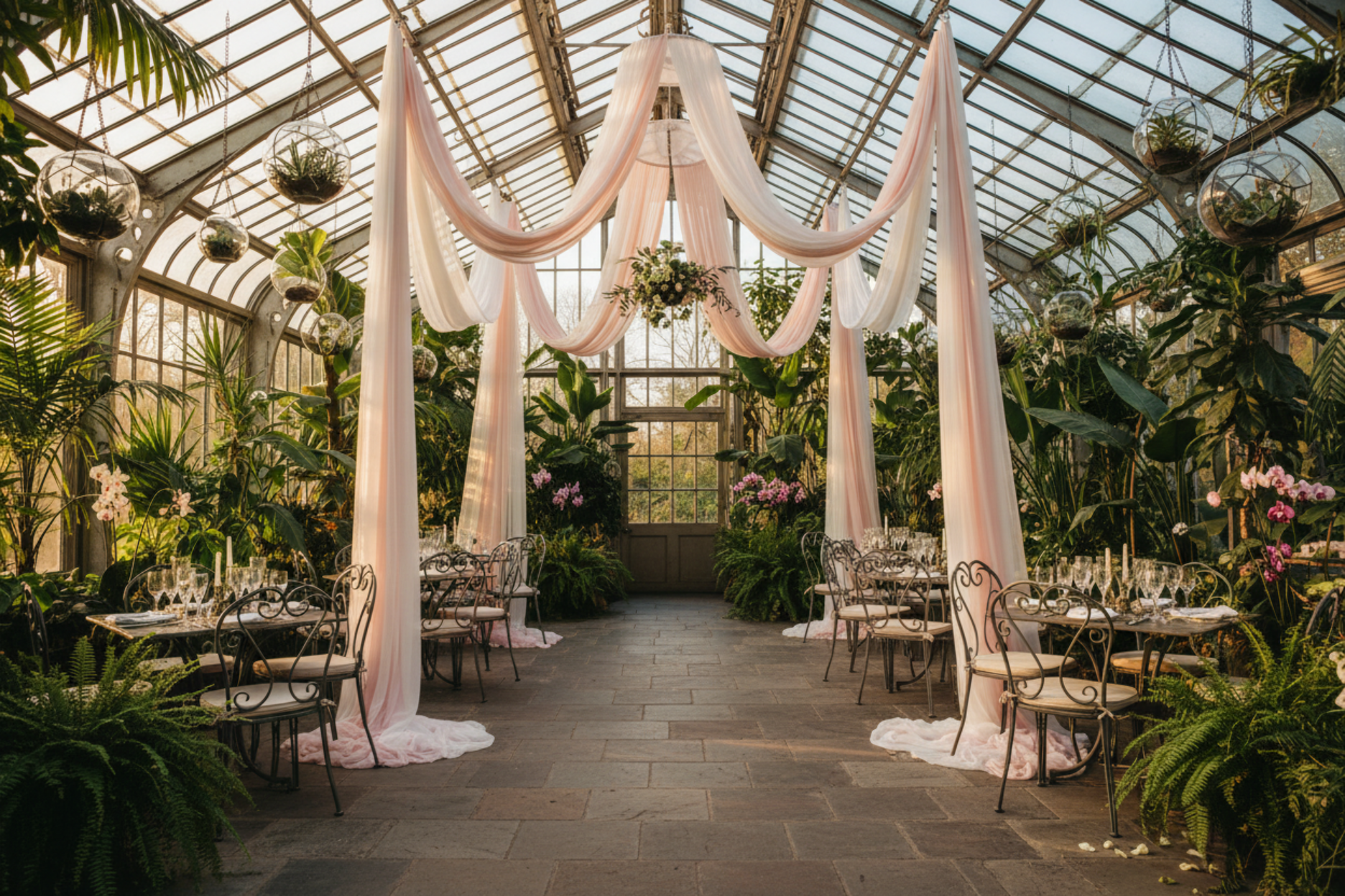 garden wedding setup with 24" Hoop Ring Hardware Kit for Ceiling Draping