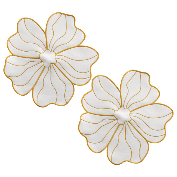 2pc/set Flower Linen Embroidery Placemat - Ivory/Gold Trim - CV Linens™