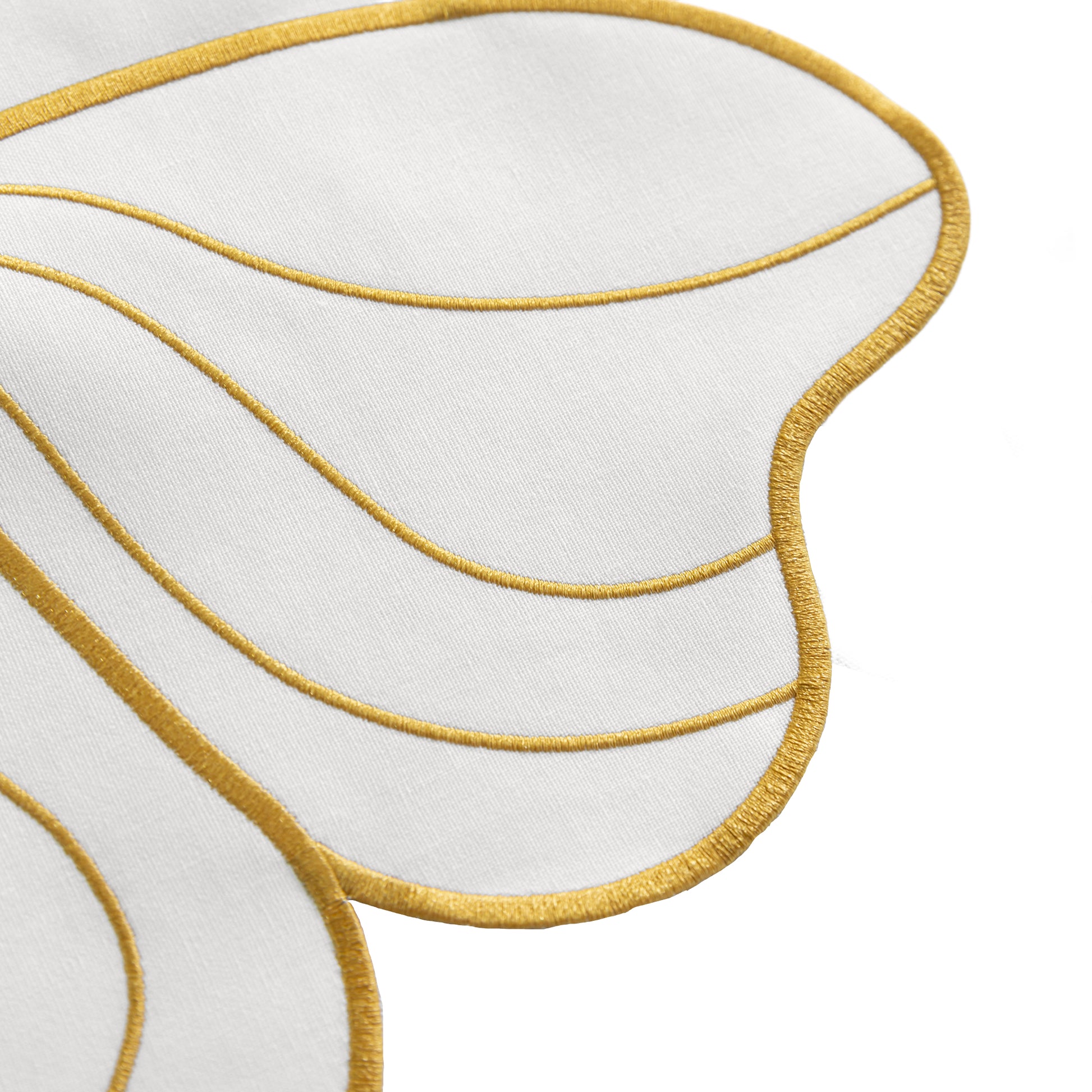 2 pc/set Flower Linen Embroidery Placemat Ivory/Gold edge detail