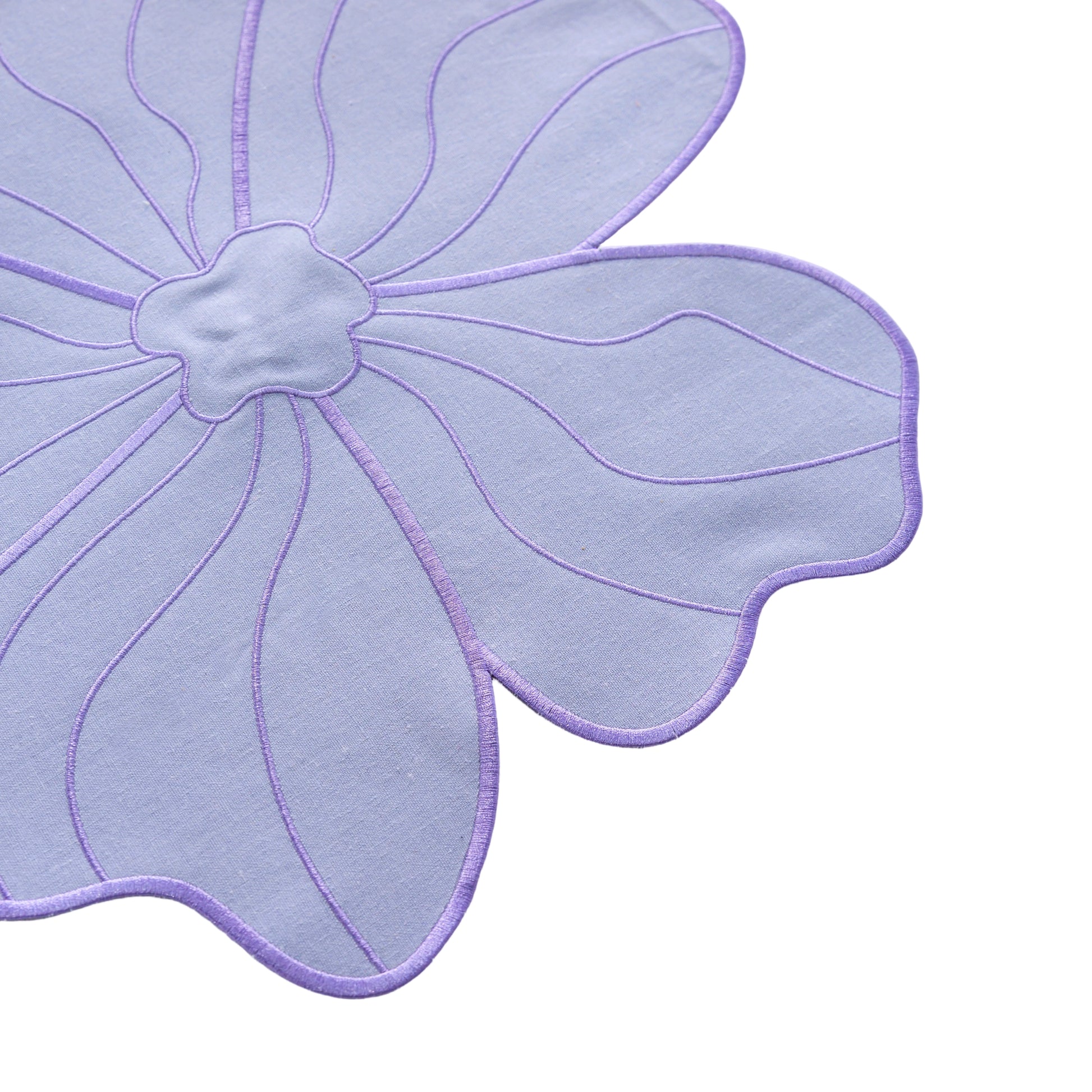 2pc/set Flower Linen Embroidery Placemat Lavender/Victorian Lilac Trim close up
