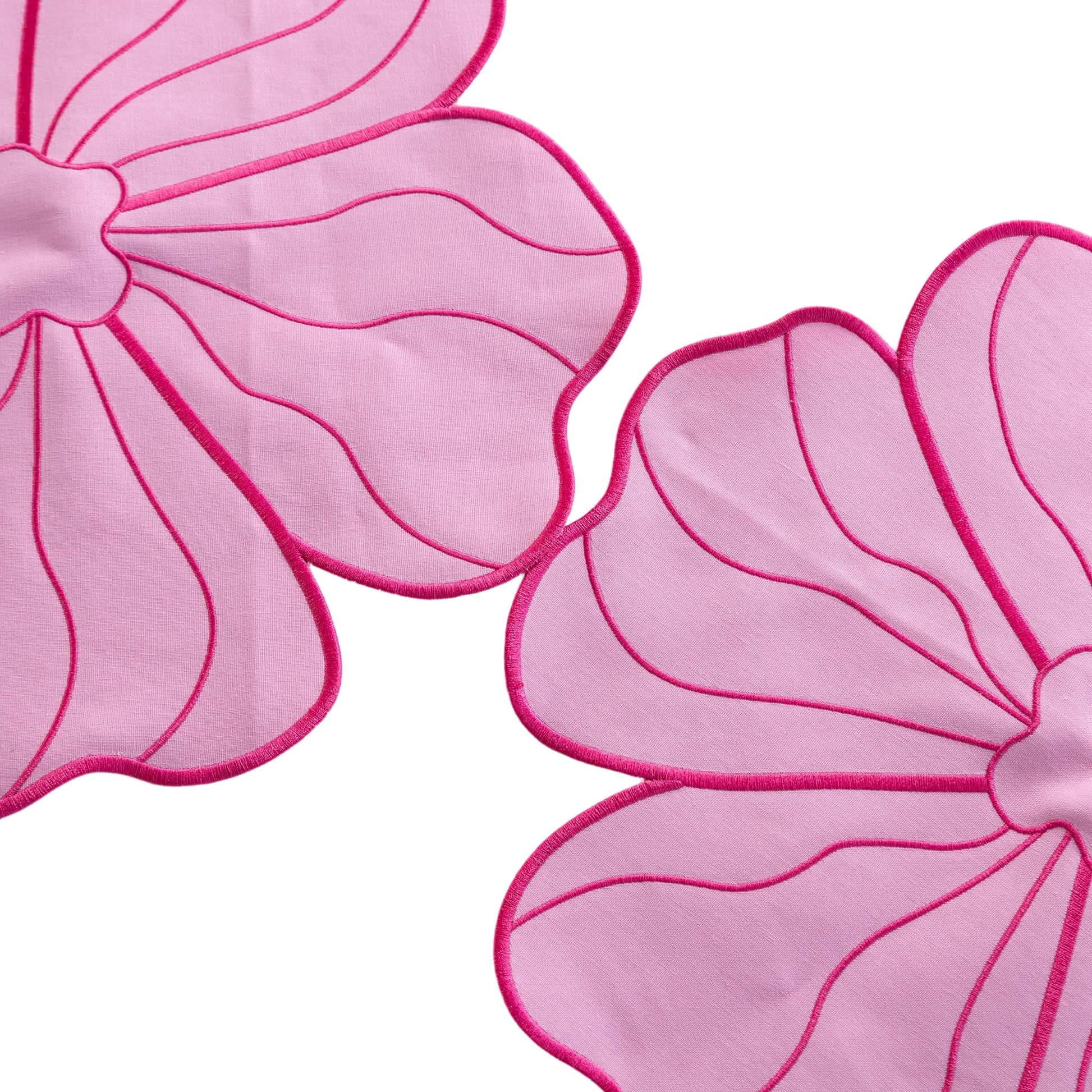2 pc/set Flower Linen Embroidery Placemat Pink/Fuchsia close up