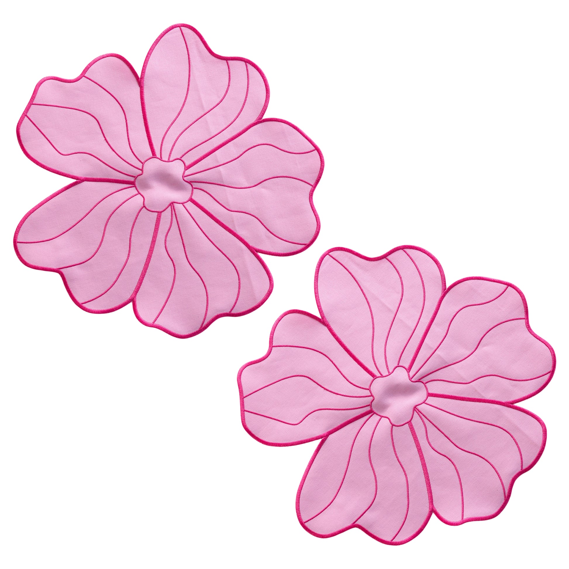 2 pc/set Flower Linen Embroidery Placemat Pink/Fuchsia Trim bundle