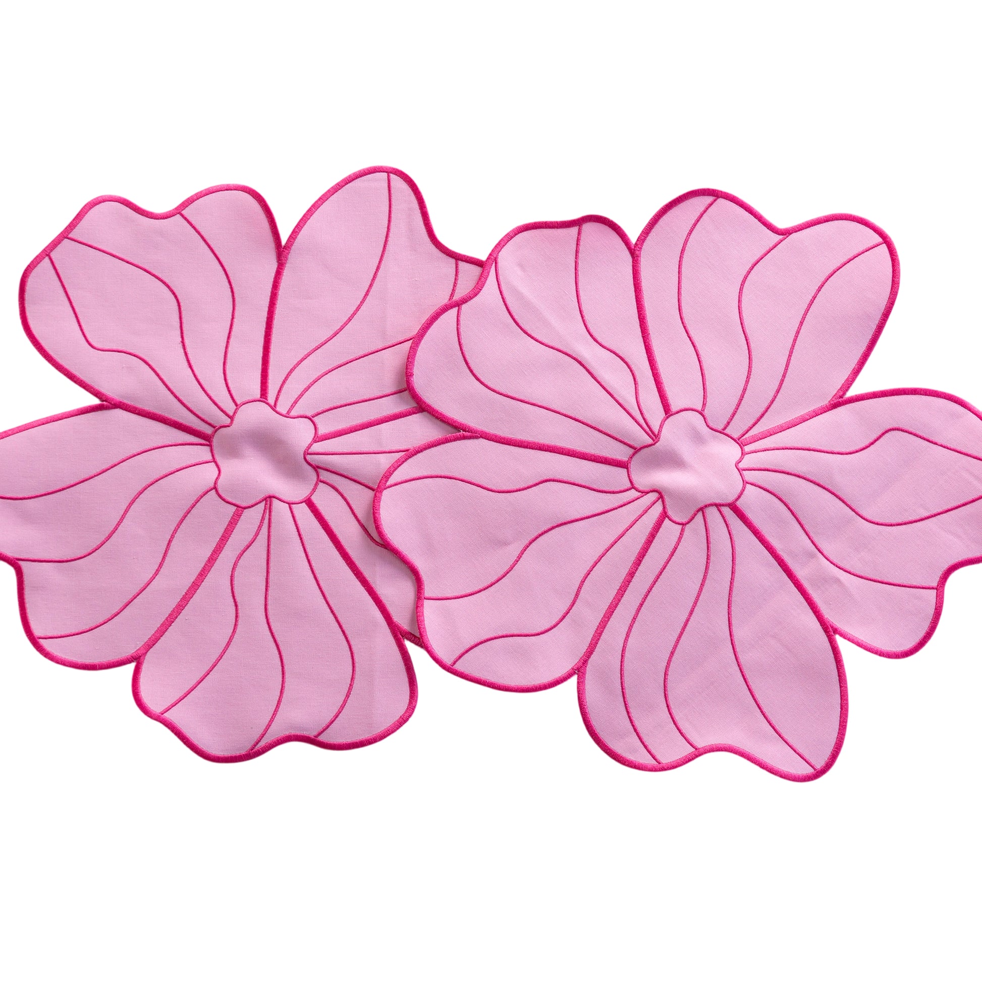 2 pc/set Flower Linen Embroidery Placemat Pink/Fuchsia trim