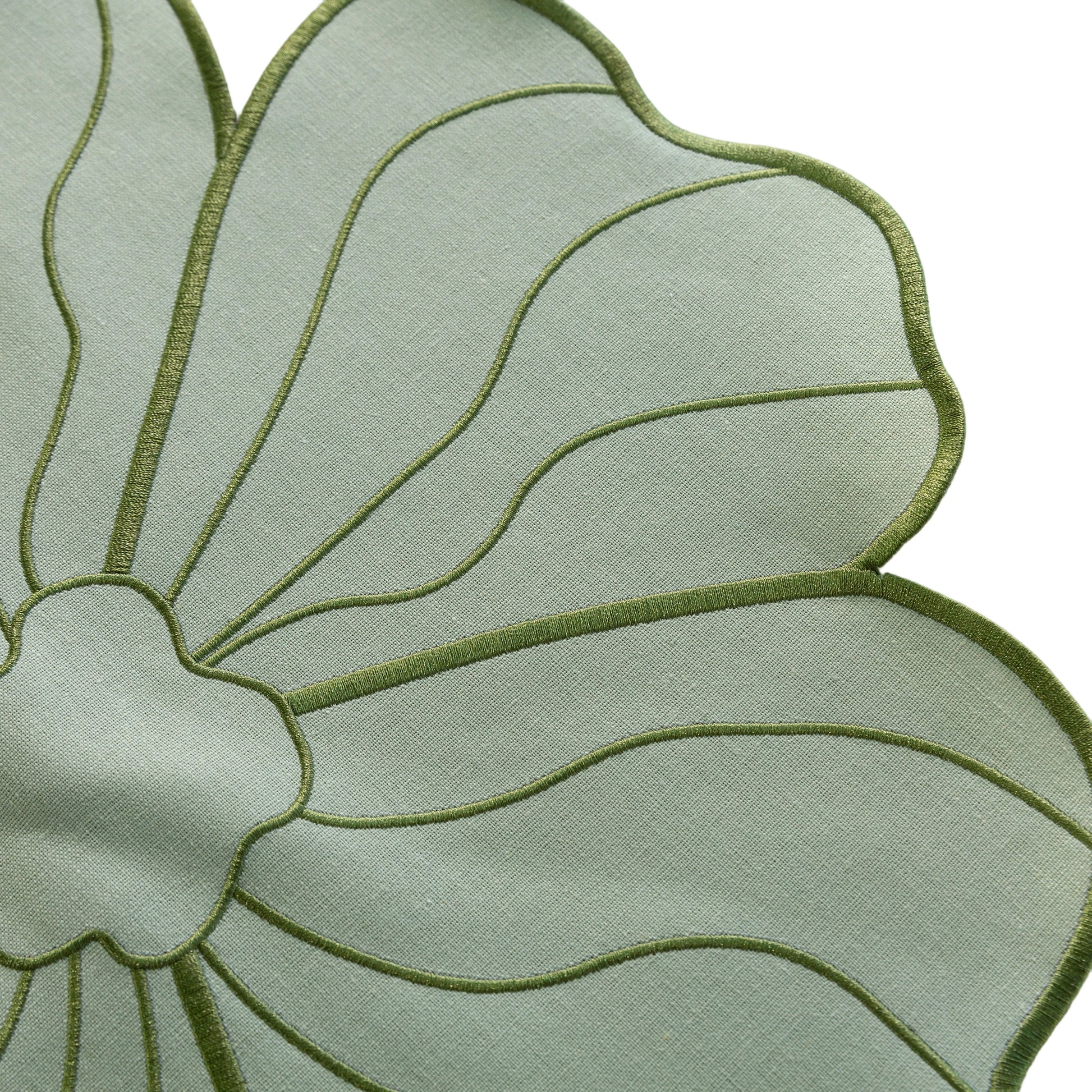 2pc/set Flower Linen Embroidery Placemat Sage Green/Olive Green Trim edge detail close up