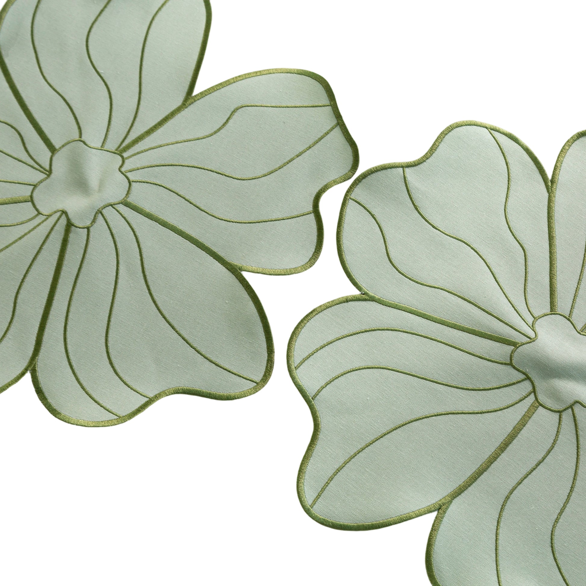 2pc/set Flower Linen Embroidery Placemat Sage Green/Olive Green Trim edge close up
