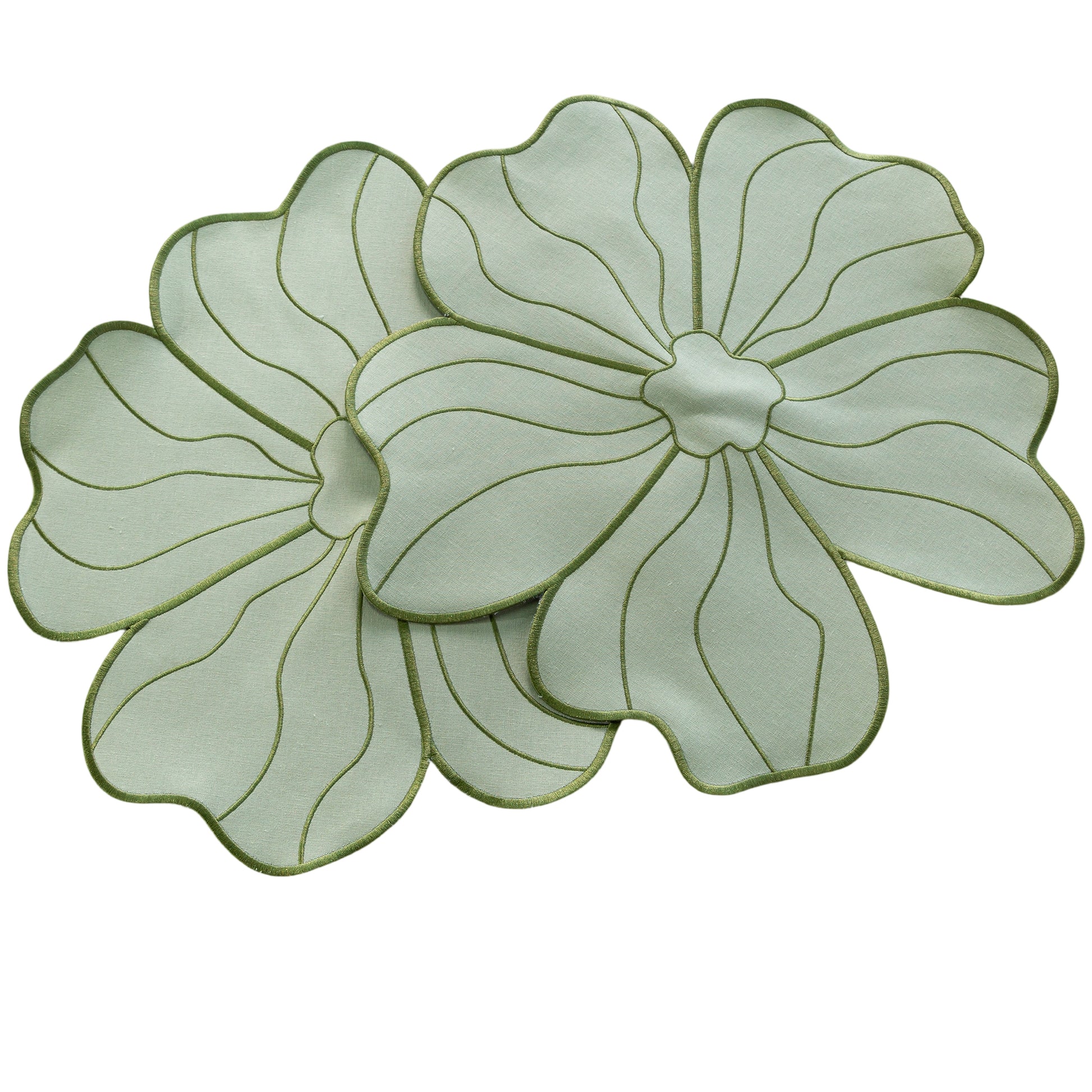 2pc/set Flower Linen Embroidery Placemat Sage Green/Olive Green Trim