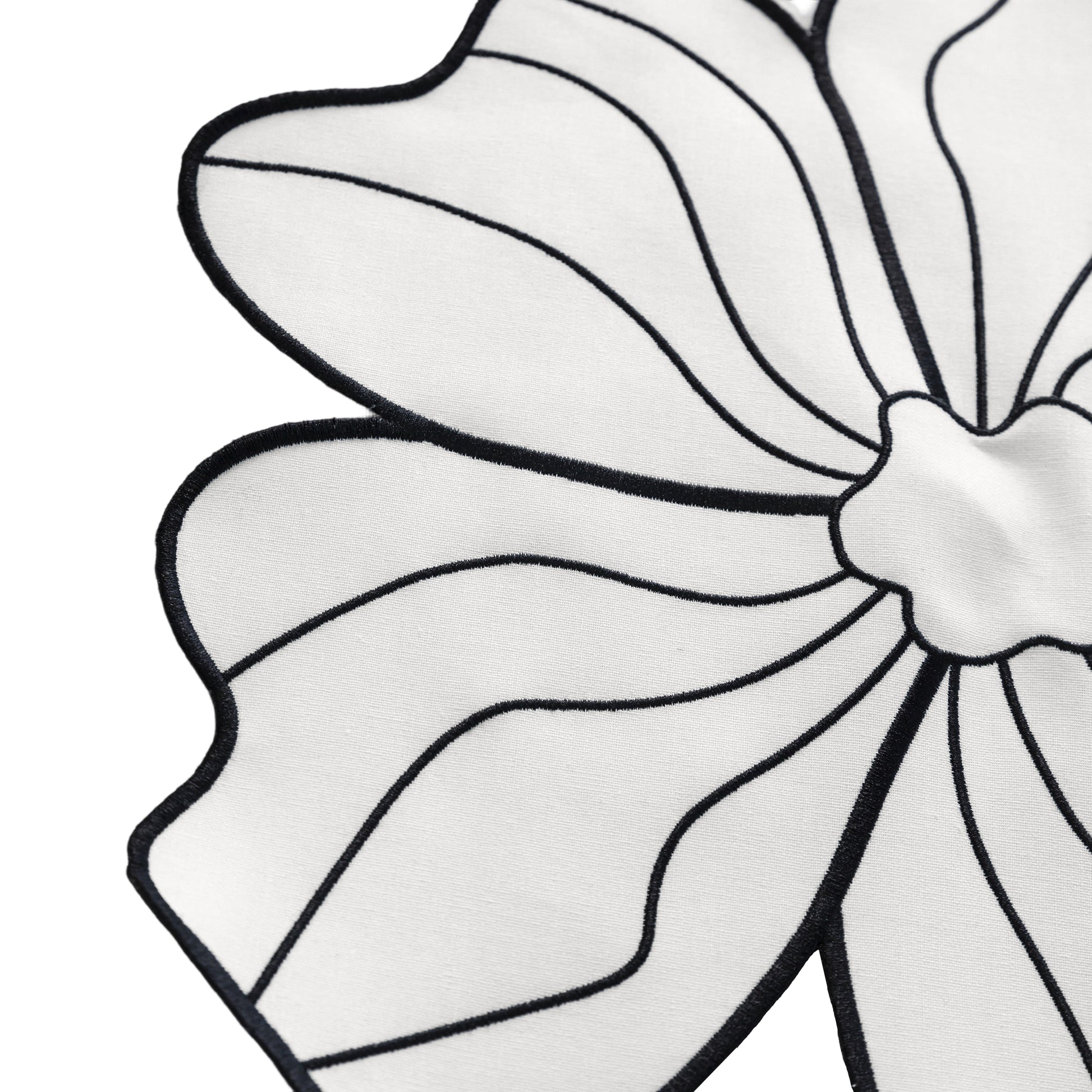  Flower Linen Embroidery Placemat - White/Black Trim petal finish