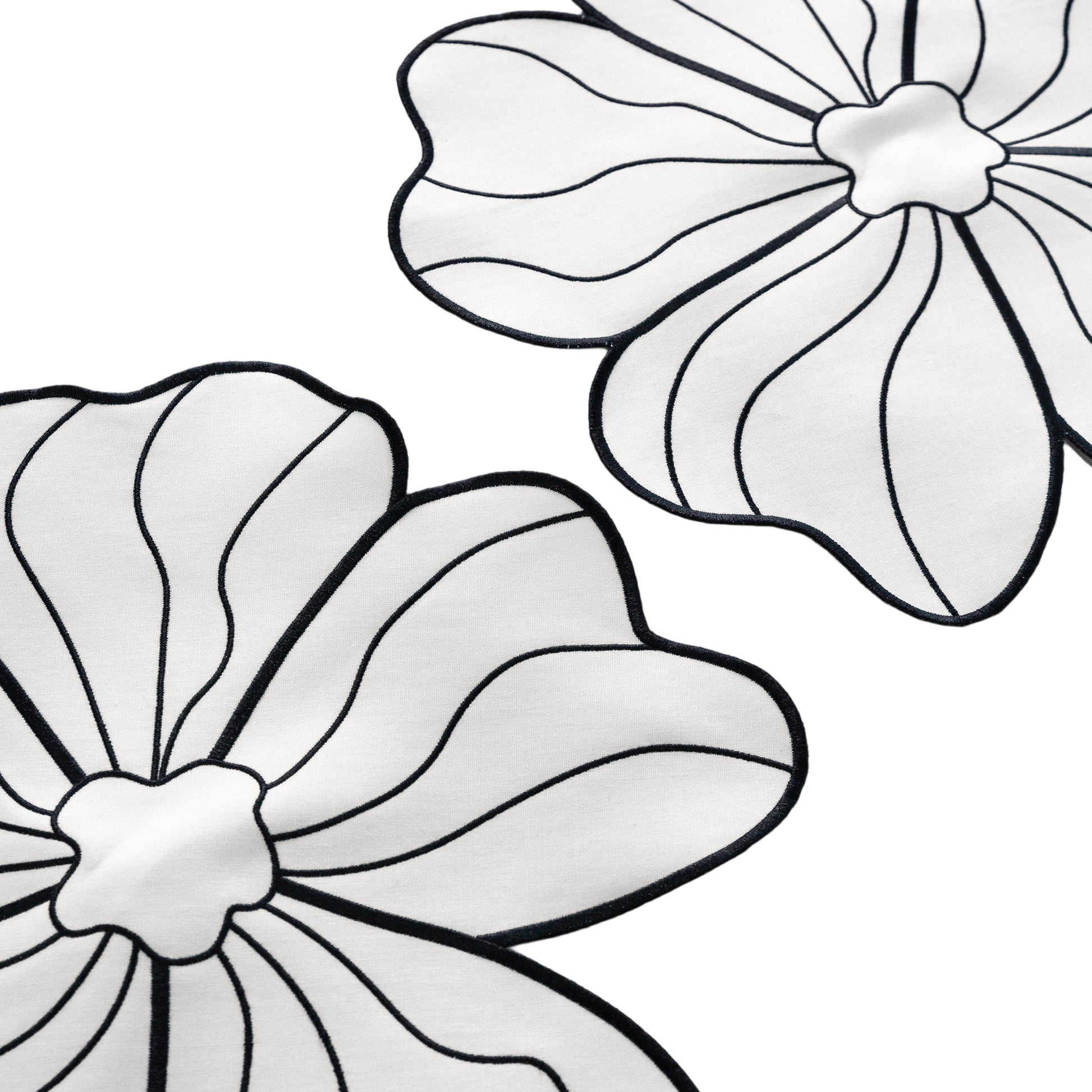 2pc/set Flower Linen Embroidery Placemat - White/Black Trim edge finish