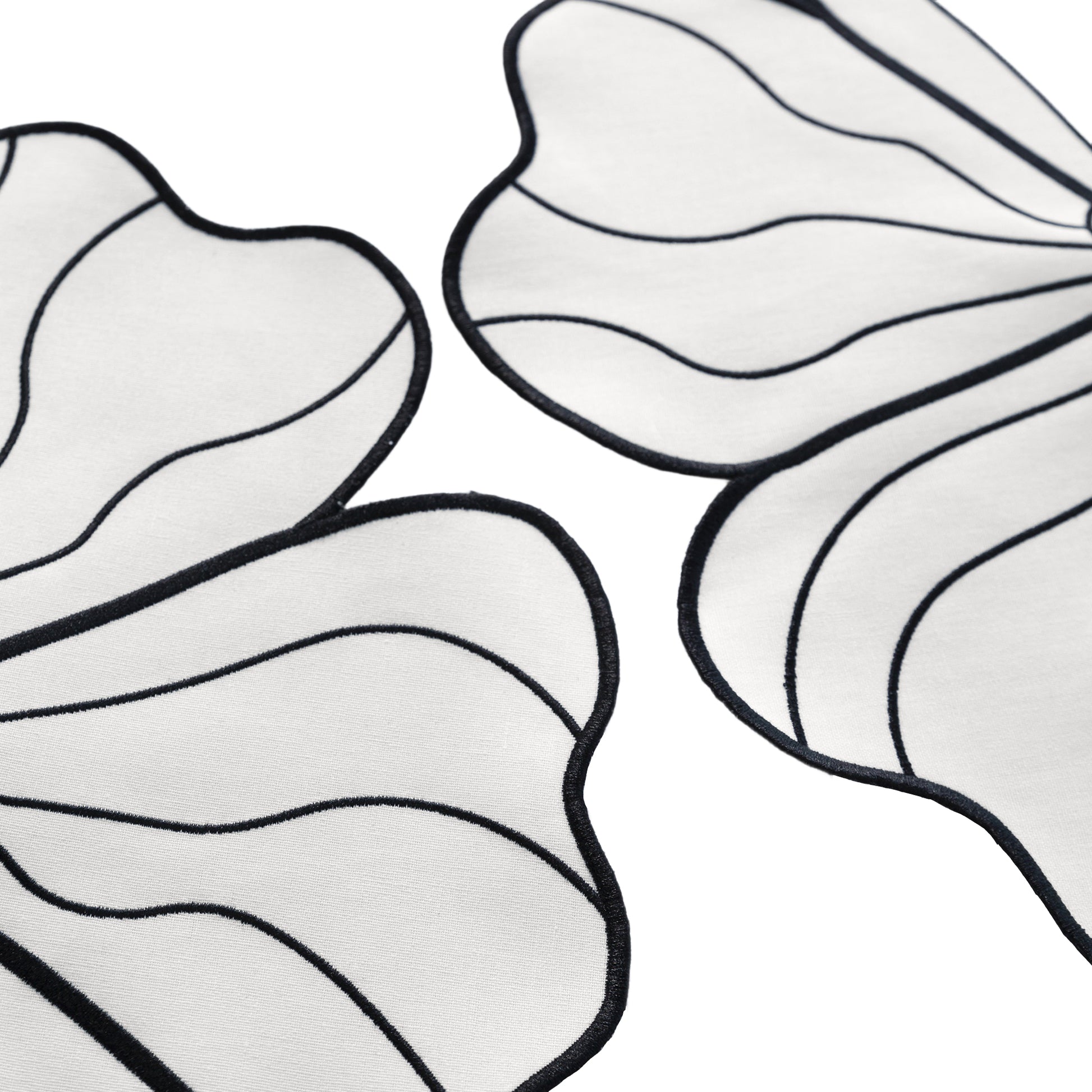 2pc/set Flower Linen Embroidery Placemat - White/Black Trim