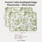 2 pcs/set French Toile Scalloped Edge Placemats Olive Green infographic