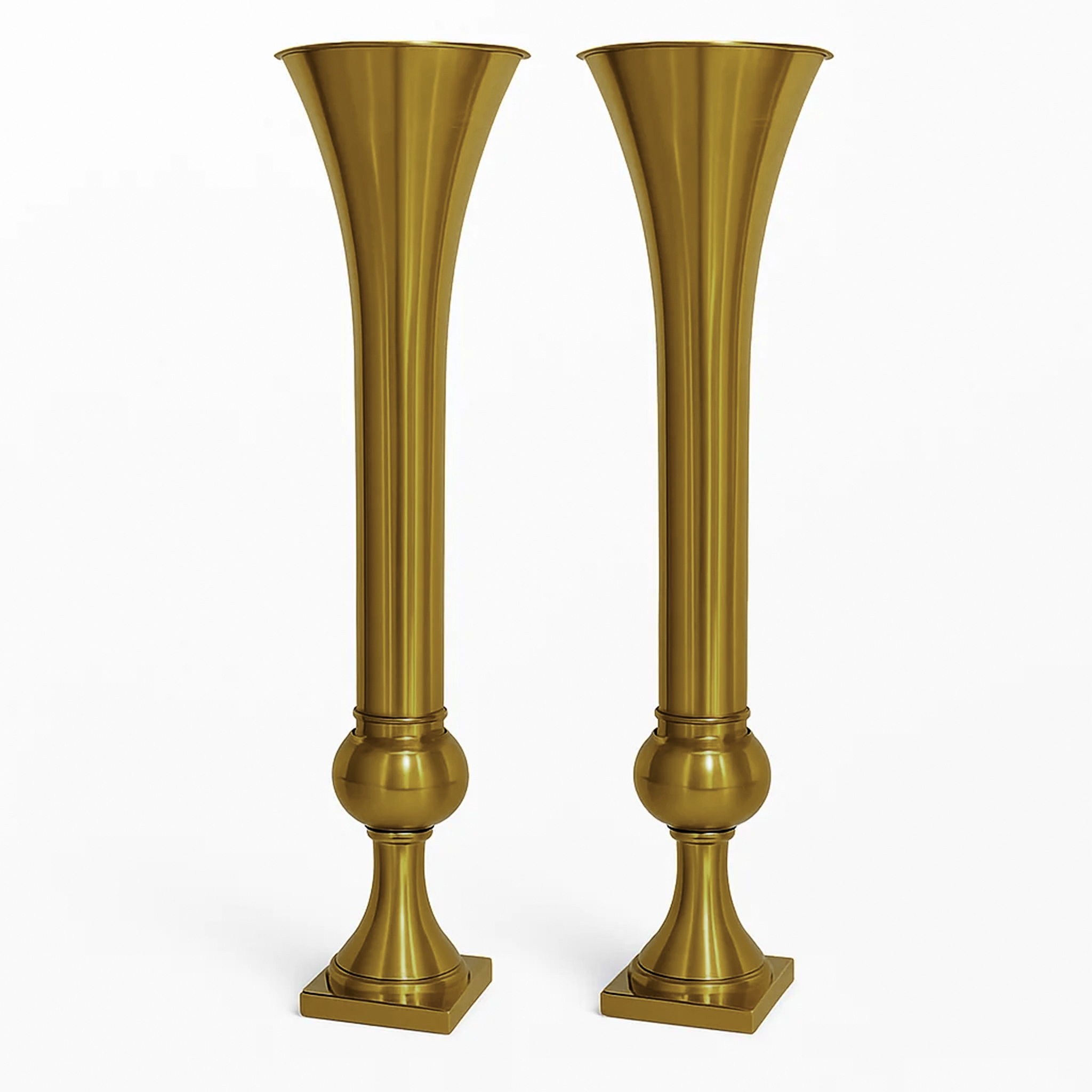 Set of 2 Metal Trumpet Centerpiece Vases Gold - CV Linens

