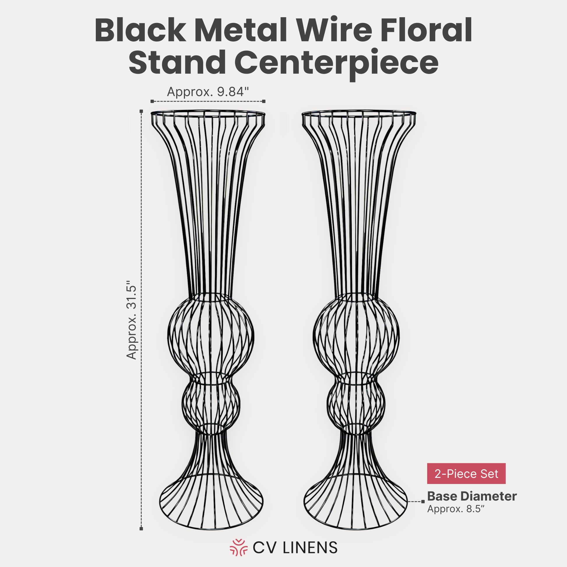 2pcs/set Metal Wire Floral Stand Centerpiece Black infographic showing product details