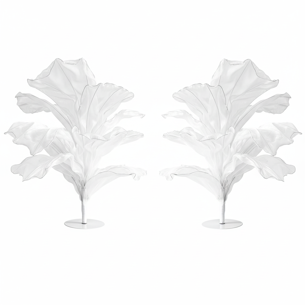 2 pc/pk Sculptural Fabric Flower Centerpiece/Floor Stand - White
