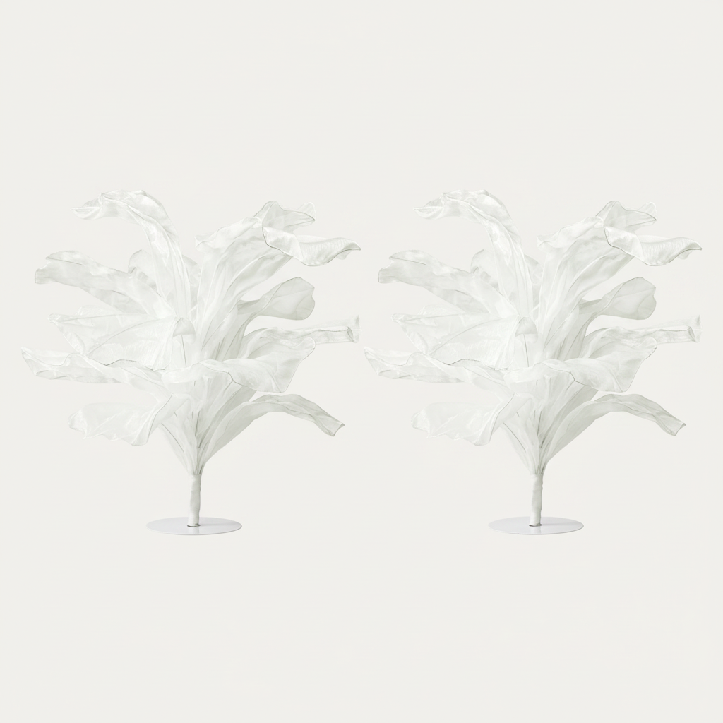 2 pc/pk Ivory Sculptural Fabric Flower Centerpiece/Floor Stand