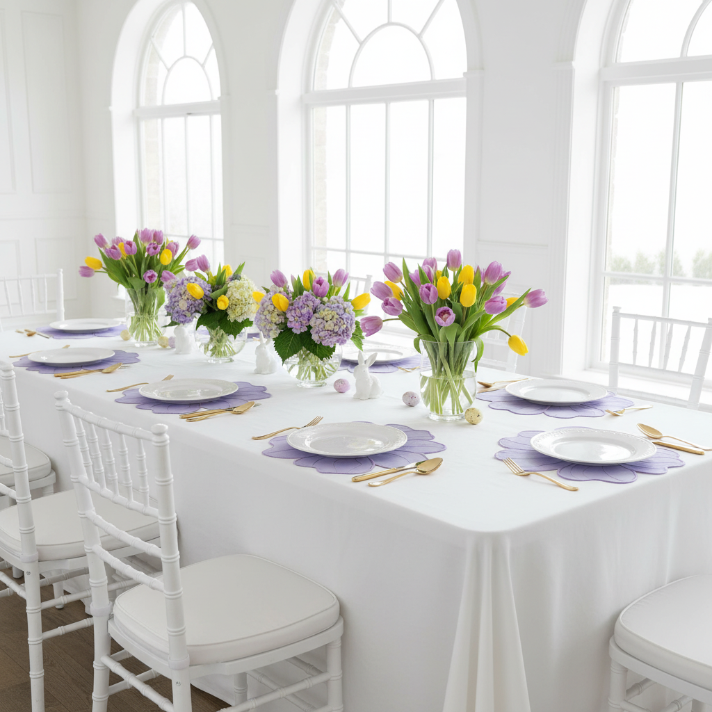 2pc/set Flower Linen Embroidery Placemat - Lavender/Victorian Lilac Trim