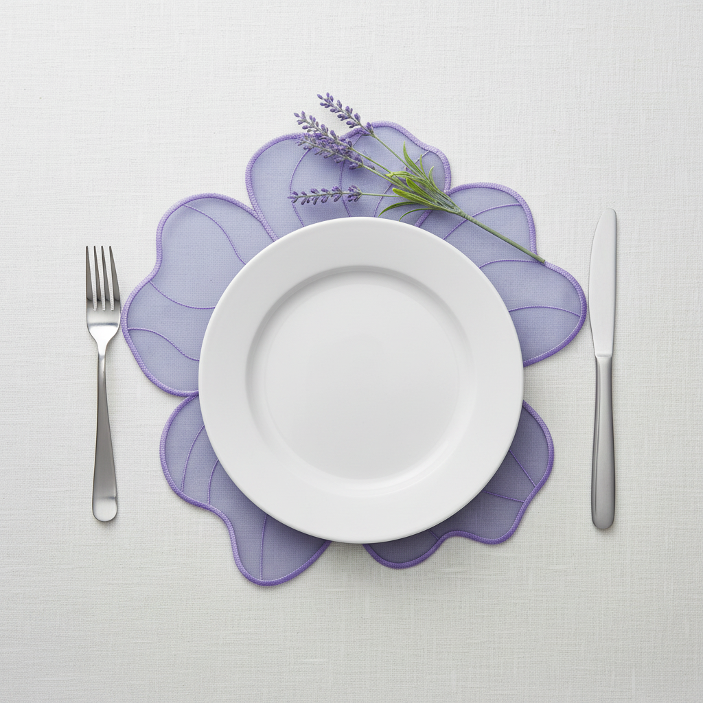 2pc/set Flower Linen Embroidery Placemat - Lavender/Victorian Lilac Trim