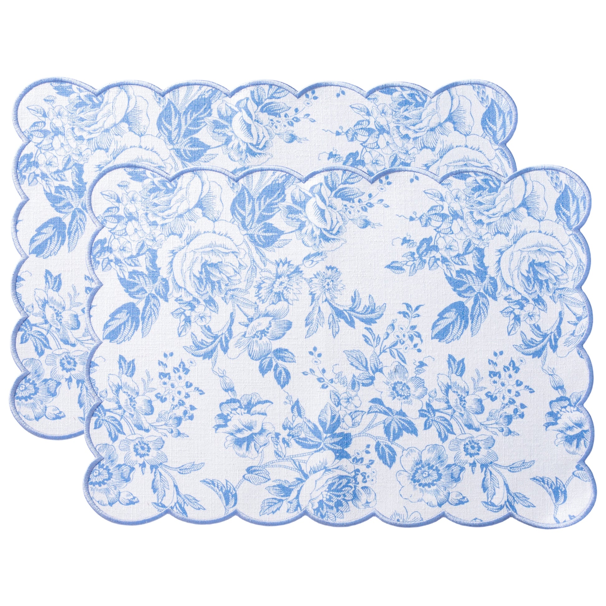 2 pcs/set French Toile Scalloped Edge Placemats Baby Blue bundle
