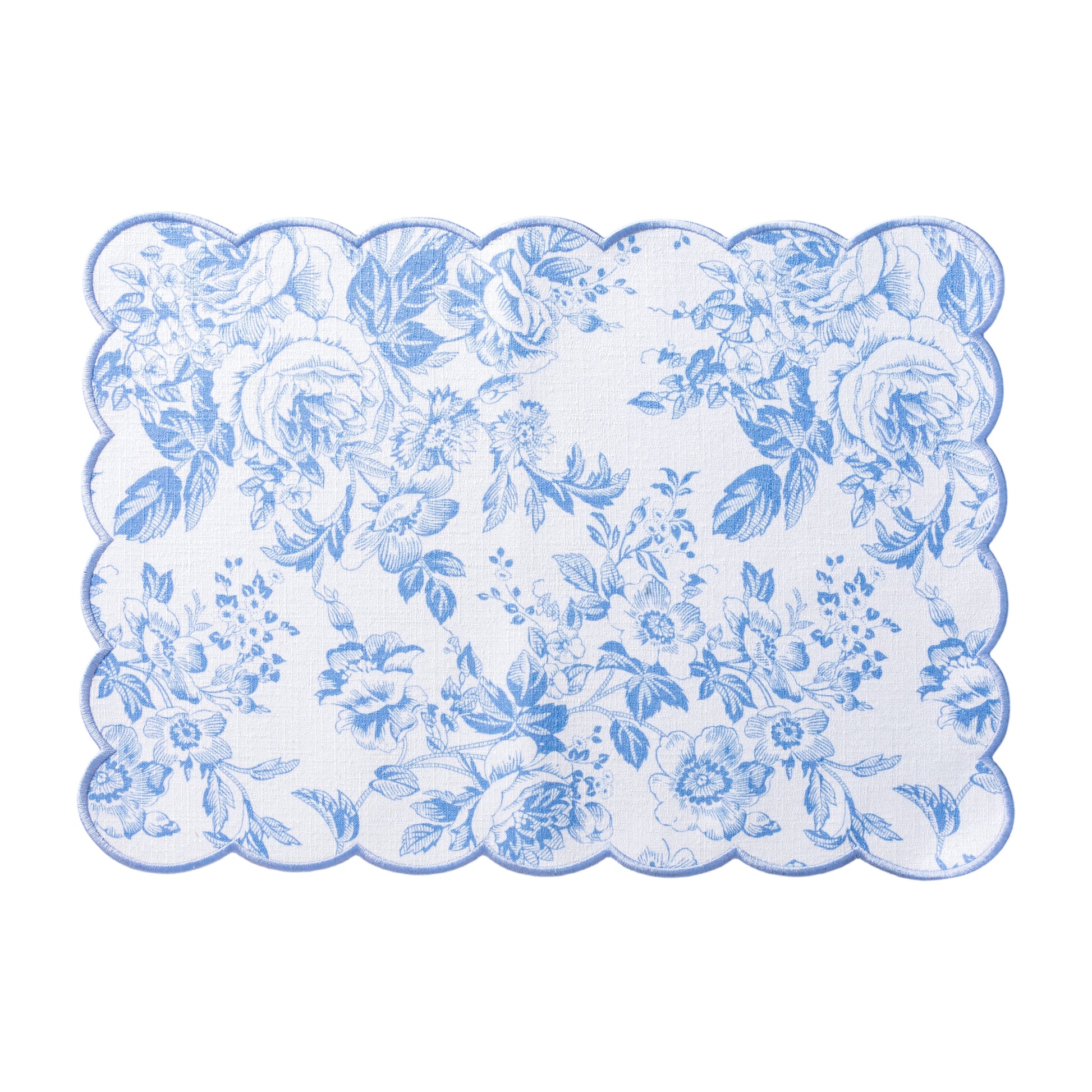 2 pcs/set French Toile Scalloped Edge Placemats Baby Blue layed flat
