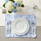 2 pcs/set French Toile Scalloped Edge Placemats Baby Blue birds eye view
