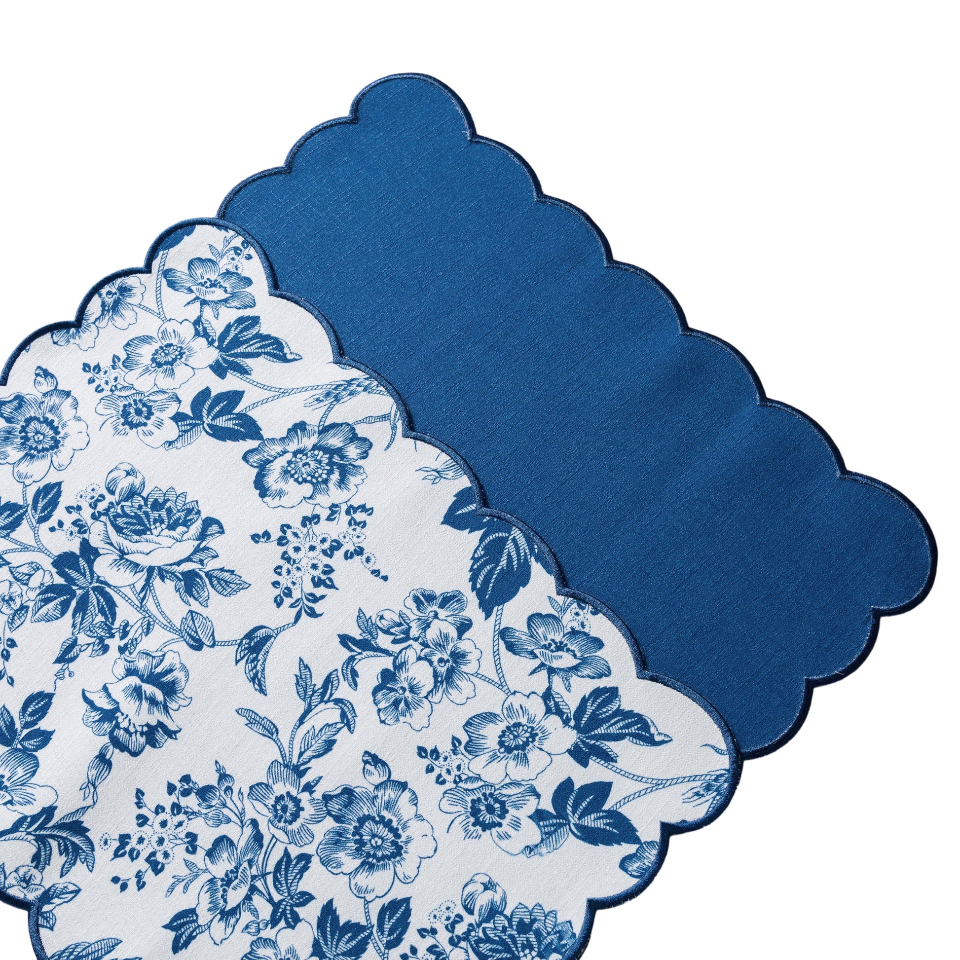 2 pcs/set French Toile Scalloped Edge Placemats Blue showing top and underside

