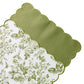 2 pcs/set French Toile Scalloped  Edge Placemats Olive Green showing op and underside of placemat